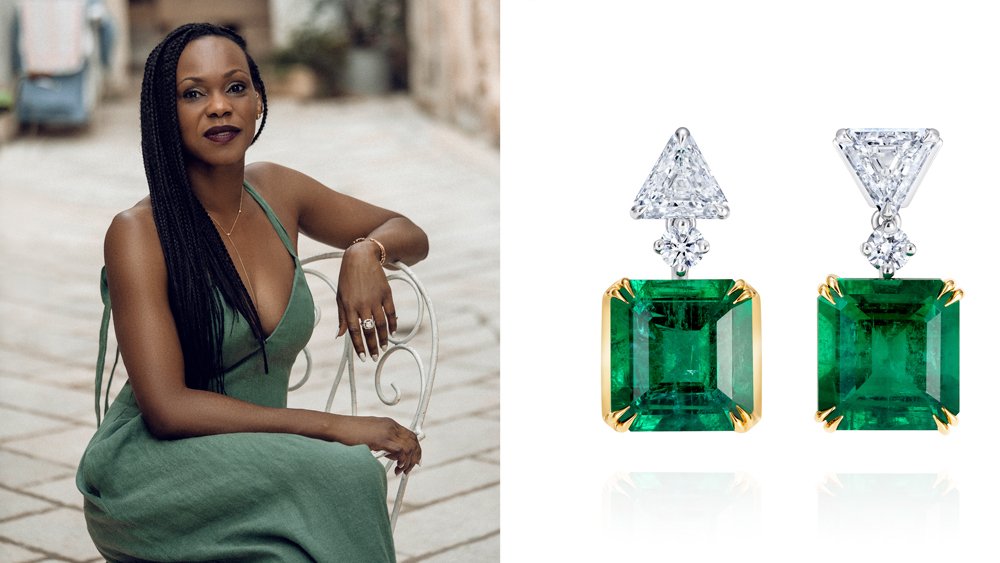 Thelma West; Tai & Ken Diamond and Emerald Earrings by Thelma West