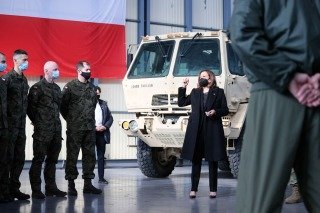 US Vice President Kamala Harris (C) during her meeting with Polish and US soldiers at the 1st Airlift Base in Warsaw, Poland, 11 March 2022. The visit of the US vice president is a demonstration of the United States' support for NATO's eastern flank allies in the face of the Russian invasion in Ukraine.
US Vice Psocieresident Kamala Harris visits Poland, Warsaw - 11 Mar 2022