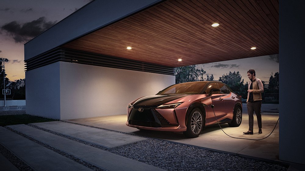 The 2023 Lexus RZ 450e being charged