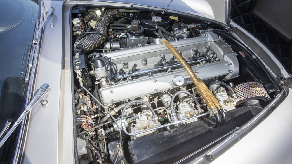 The engine inside a 1966 Aston Martin DB6 Vantage Sport Saloon.