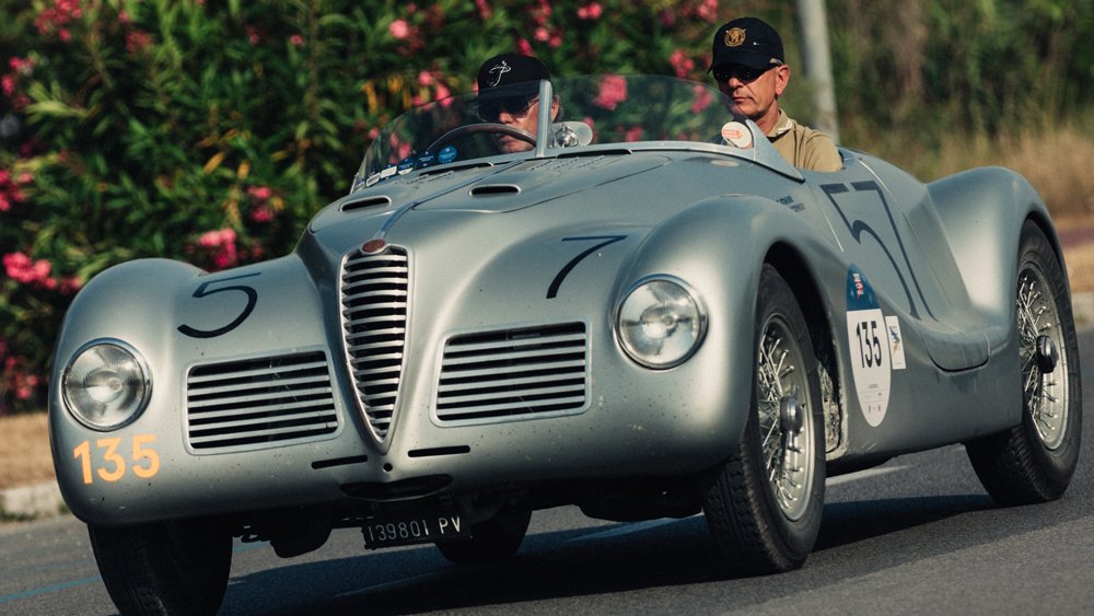 The one-off 1947 Alfa Romeo 6C 2500 SS Spider Corsa by Colli, seen at the 2022 Mille Miglia Storica.