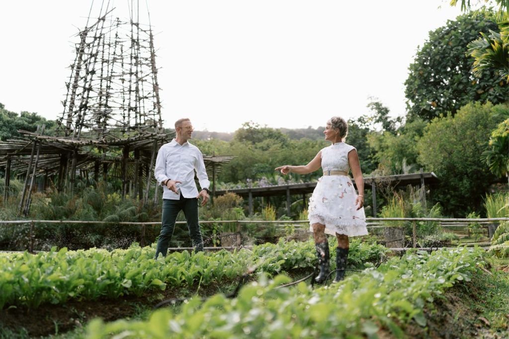 The farm owner Melinda Briend-Marchal and Rosewood Phuket’s Executive Chef Luca De Negri