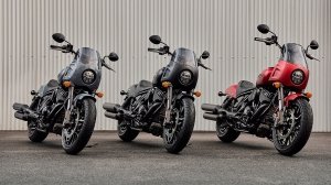 From Left: The 2023 Indian Sport Chief in Stealth Gray, Black Smoke, and Ruby Smoke.